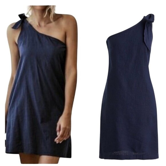 J. Crew Dresses & Skirts - J. CREW Women’s Size XXL One-Shoulder Linen Shift Dress Navy Blue NWT